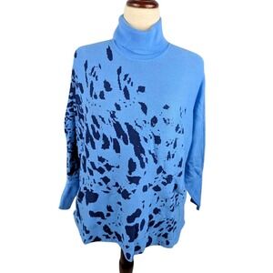 Alfani Petite Printed Turtleneck Sweater Blue Splatter Women's Pet/Pet